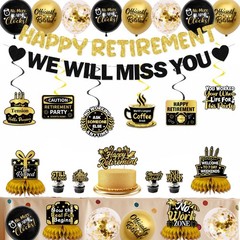 Retirement Party Decorations Men Women, Black Gold Happy Retirement Decorations,