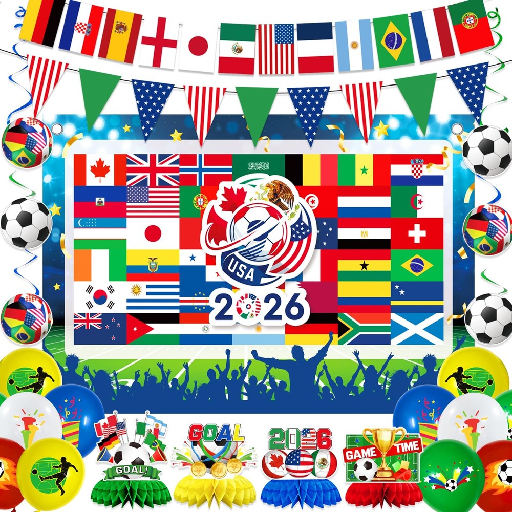 Soccer Party Decorations, 60×70 Inch Vibrant Soccer Backdrop Banner Hanging S…