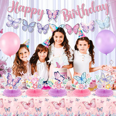 Butterfly Party Decorations Pink Purple Butterfly Happy Birthday Bunting Banner