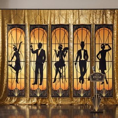 5 Pcs Roaring 20s Party Decorations Black Gold 1920s Hanging Banner for 20s J…