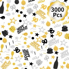 3000PCS Glitter 90th Birthday Confetti Black Gold Silver Table Party Decor