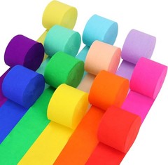 12 Rolls Crepe Paper Streamers, 12 Colors Streamers Party 12PCS Color A