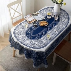 Oval Tablecloth 60×84 Inch, Navy Boho Style Retro Rustic Classic French Polyeste