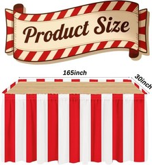 2 Pcs Red & White Striped Table Skirt Carnival Theme Table Skirts Circus