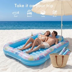 Tanning Pool Lounger Float, 87″ x 63″ Pool Floats Adult with Headrest & Drink…