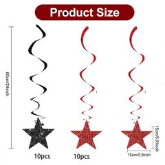Red Black Hanging Swirls Glitter Star Graduation Decorations 2026 1 PCS