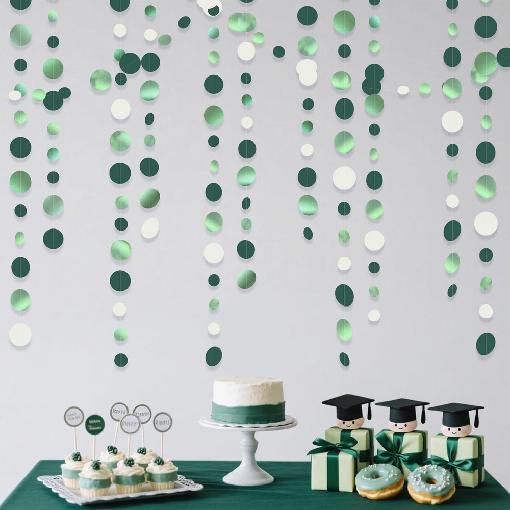 46 Ft Sage Green Party Decorations Metallic Sage Green White Polka Dots Garla…