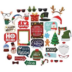 Christmas Photo Booth Props 41-pc Kit 8×10-Inch Sign Holiday Photobooth Prop