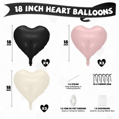 Pink and Black Heart Balloons, 10 Pcs Baby Pink Cream Heart Shaped Balloon wi…