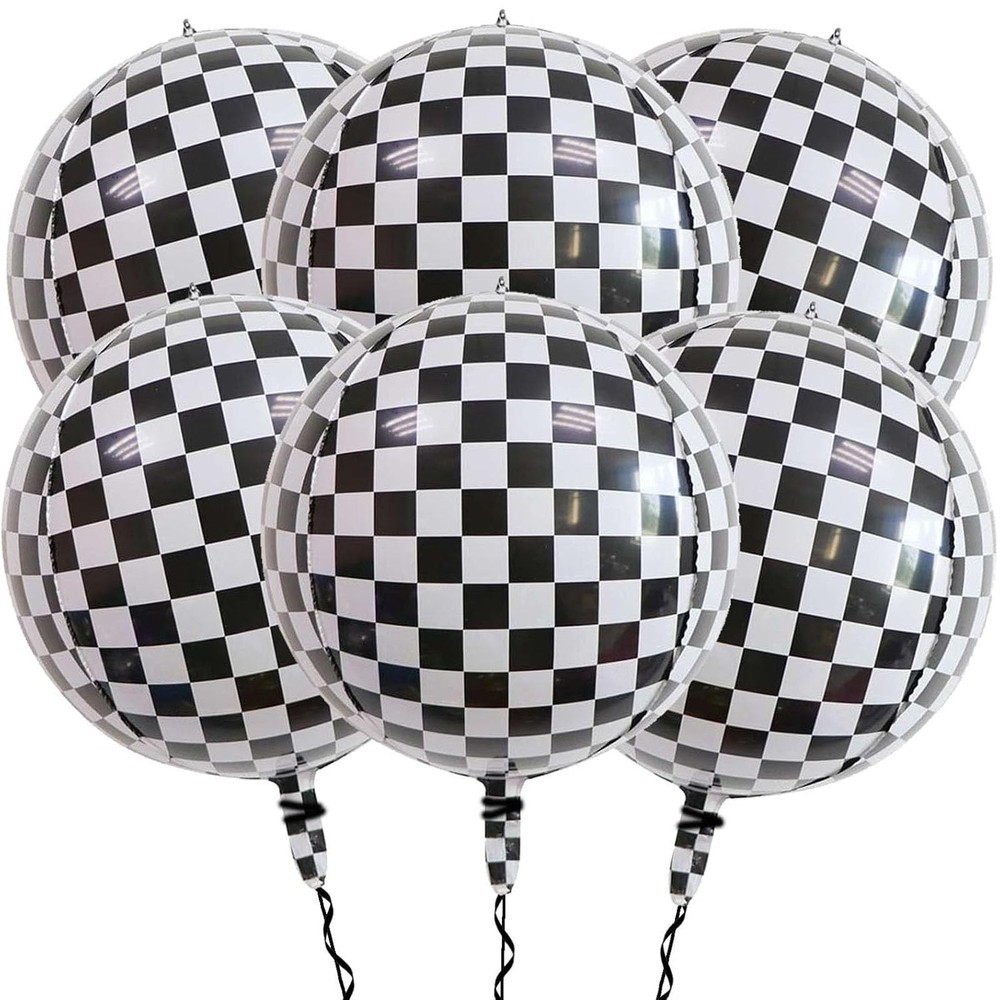 Black White Checkered Balloons 4Pcs 22 Inch 4D Checkered Balloons Checkered P…