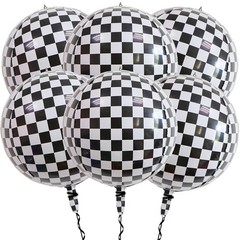 Black White Checkered Balloons 4Pcs 22 Inch 4D Checkered Balloons Checkered P…