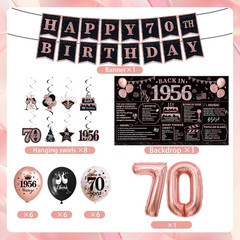 Rose Gold 70Th Birthday Decorations for Women – 37Pcs Happy 70Th Birthday Banner