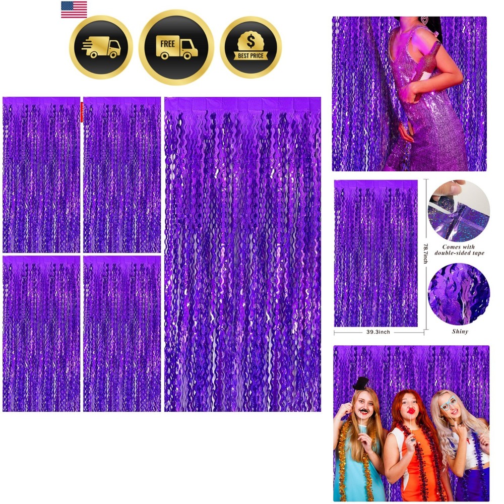 Tinsel Foil Fringe Curtains Wavy Backdrop for Parties Sparkle Metallic Wavy F…