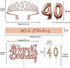 40Th Birthday Decorations for Her – 5Pcs Gifts Including 40Th Tiara Crown, Sa…
