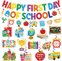 First Day of School Decorations, Pre-Strung Glitter Happy First Day of School Ba