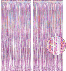 Pink Tinsel Curtain Party Backdrop – Foil Fringe Curtain Lilac Pink Party Strea