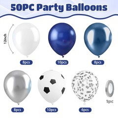 Soccer Balloons, 50pcs Metallic Blue Silver Balloons, White Pearl Navy Blue B…