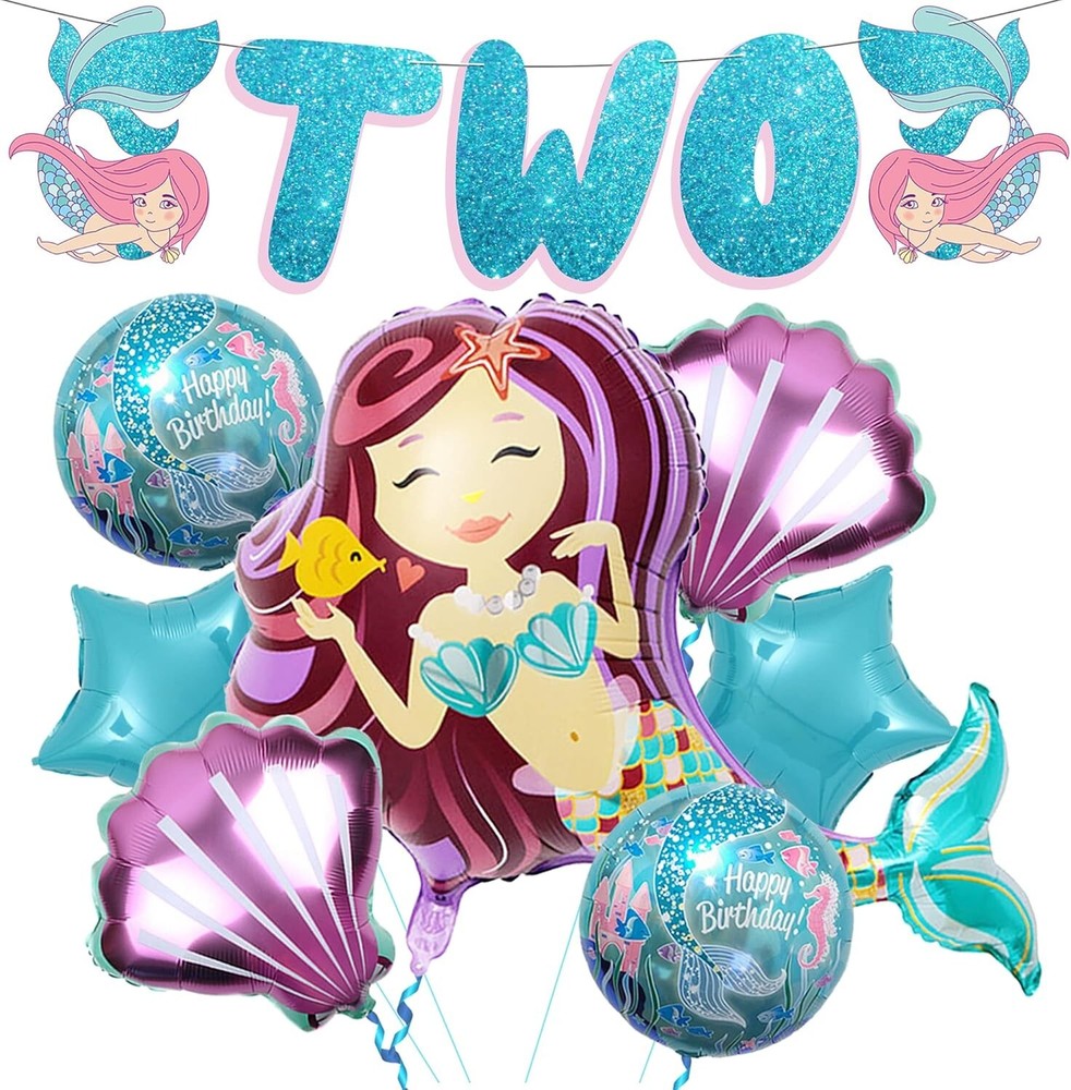 Mermaid 2nd Birthday Decorations For Girl – Pack of 8