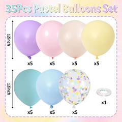 Pastel Balloons, 12 Inch Rainbow Macaron Pink Blue Teal Yellow Purple Apricot As