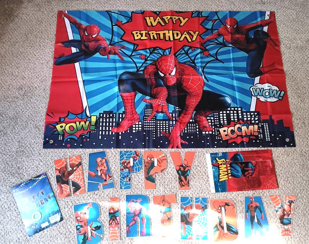 Spider-Man Birthday Banner Backdrop Letters Tablecloth 3 Set