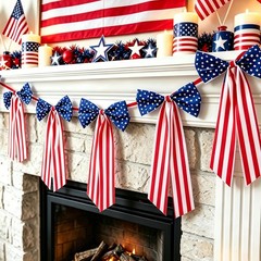 2 Pcs Patriotic Bow Garland Red White Blue Bow Satin Ribbon Patriotic Holiday…