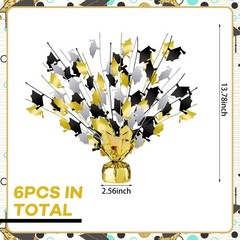 6 PCS Graduation Table Centerpieces 2026 Black Gold Silver Foil Hat Burst