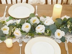 2 Pack 6Ft Artificial Eucalyptus Flower Garland with White Roses, Faux Floral
