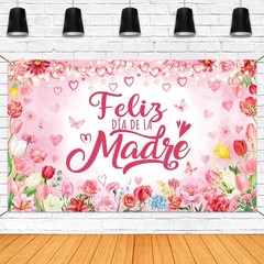 Feliz Día De La Madre Backdrop Pink Tulip Floral Mexican Happy Mother’s Day Deco