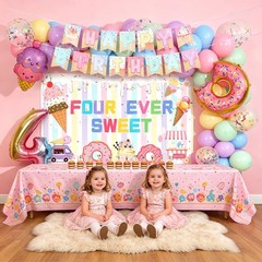 Four Ever Sweet Ice Cream Birthday Party Decorations for Girl, 4 Year Old Gir…