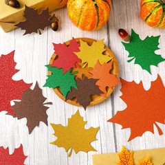 90 PCS Fall Maple Leaves Printed Glitter Paper Cutouts 3 Sizes Decor