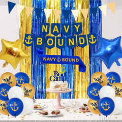 Navy Party Decorations, Blue Gold Naval Military Banner, Navy Bound Themed Cake