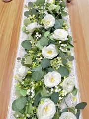 2 Pack 6Ft Artificial Eucalyptus Flower Garland with White Roses, Faux Floral
