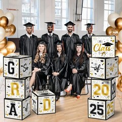 Graduation Party Decorations 2025 – Black and Gold Balloon Boxes, Class of 2025*