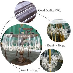 Jeloris 75″ Clear Round Vinyl Tablecloth Waterproof Lace Edge