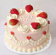 Strawberry Shortcake Birthday Pink Heart Vintage Buttercream Fake Cake Decor