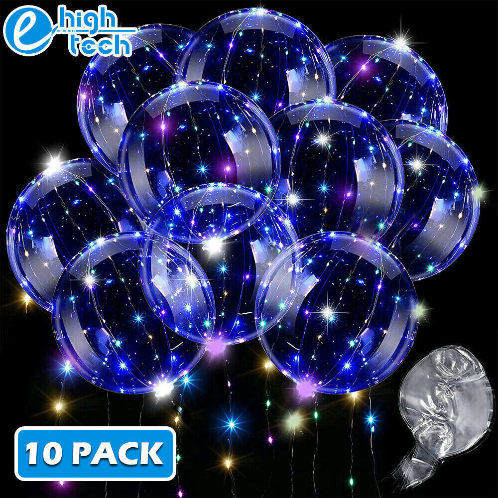 10* Light Up Clear Balloons 20 inch BoBo Bubble Graduation Birthday Party Decor
