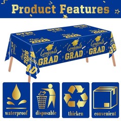 Graduation Decorations 2026, Blue and Gold Graduation Tablecloths, 2 Pack Congra