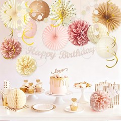 ChampagneGold Beige Birthday Decorations for Women Girls, Boho Peach Paper La…