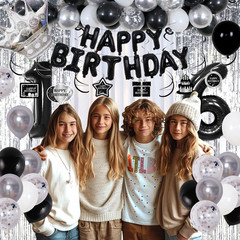 Black and Silver 16Th Birthday Decorations for Boys Girls, Black and White 16Th