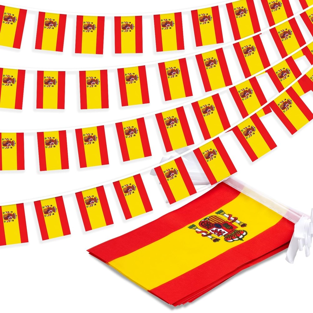 Spain String Flag Pennant Banner, Small Mini Spanish Flags Bunting Banner,