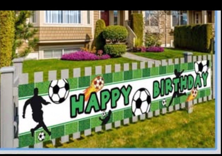Large Soccer Themed Happy Birthday Yard Banner W/12 Drawstring Soccer Bags