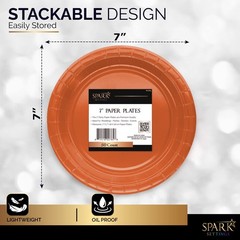 Disposable Paper Plates Orange, 7 Inch Paper Dessert Plates, Strong and Sturd…