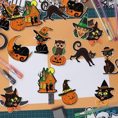 Halloween Cutouts Vintage Pumpkin Witch Cat Owl 40Pcs Paper Decorations Party De