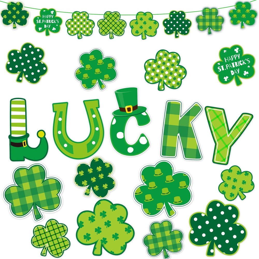 77Pcs St. Patrick’s Day Shamrock Cutouts Decorations Green Lucky Irish Paper…