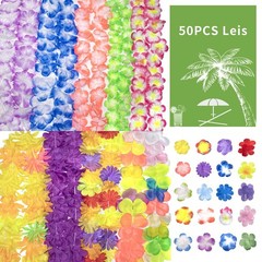 50 Counts Hawaiian Flower Leis for Luau, Vibrant Colors Assortment for Party …