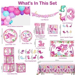 314Pcs Pink Dinosaur Birthday Party Decorations for 25 Guests – Balloon Arch, Ba