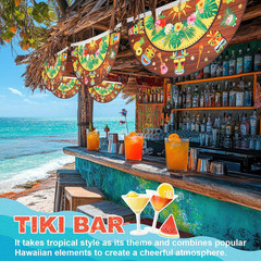 4 Pack Hawaiian Luau Party Decorations, Tiki Bar Bunting Flags and Signs, Tropic