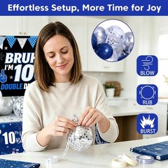 10th Decorations for Boys Girls, Blue Silver Double Digits Bruh I’m 10 Party …