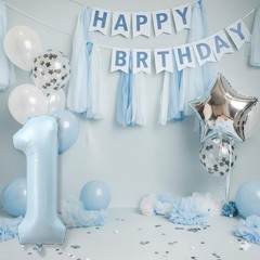 Big Number 1 Balloons, Light Matte Sky Blue Foil 1 Balloon Numbers 40 Inch, G…