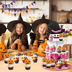 Party Decorations Cupcake Stand, 3 Tire Pink Boo Pumpkin Bat Little Boo